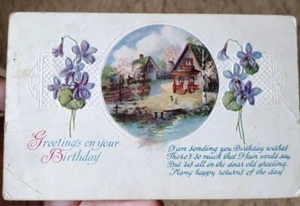 Embossed Birthday Postcard 1931 Posted  - Picture 1 of 6