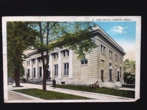 c1924 Post Office, Pontiac, Michigan Vintage WB Postcard - Picture 1 of 2