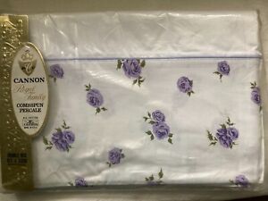 Vintage Cannon Royal Family Double Sheet Cotton Percale Violet Purple Roses New