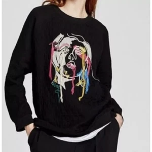 Maglione Zara Basic Denim donna piccolo viso astratto ricamato arte da indossare nero - Foto 1 di 7
