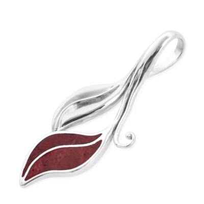 RED CORAL LEAF Pendant in Sterling Silver 925 - 4 CM - Image 1 of 4