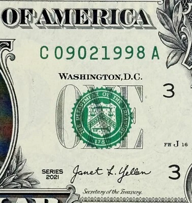 September 2nd 1998 or 9th February Uncirculated Birthday Dollar Fancy Serial - Image 1 of 3