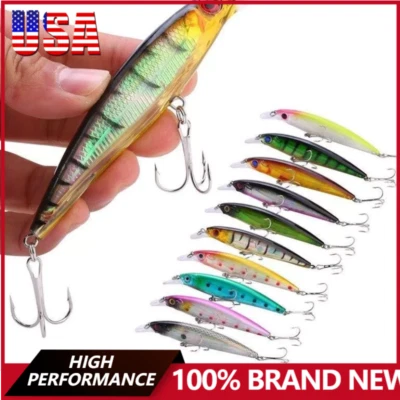 10PCS Fishing Lures Minnow baits Crankbaits Jerkbait Lot Hooks Baits Bass Tackle