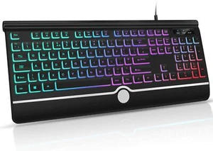 Wired Backlight Keyboard Rainbow Illuminated Gaming QWERTY Wrist Support Black - Picture 1 of 7