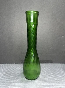 Vintage Hoosier Emerald Green Glass Swirl Flower Bud Vase #4094  9” Tall - Picture 1 of 4