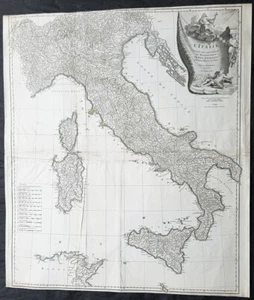 1743 D Anville & CA Coypel Large Antique Map of Italy, Sicily, Sardinia, Corsica - Picture 1 of 4