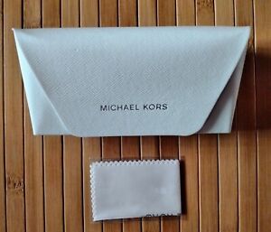MICHAEL KORS FAUX LEATHER GLASSES CASE + M. KORS LENS CLOTH ~NEW ~ SILVERY WHITE