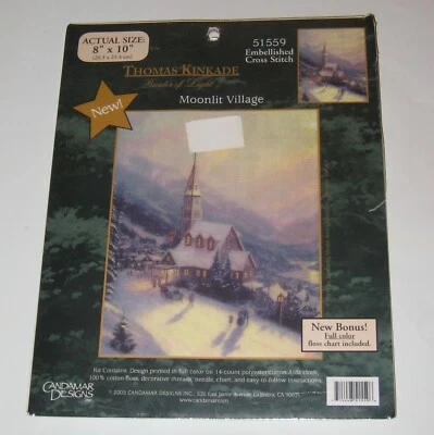 Thomas Kinkade Embellished Cross Stitch Kit 51559 Moonlit Village NEW NIP - Image 1 of 2