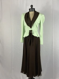 Carolina Herrera Size 6 Vintage Color Block Cocktail Maxi Skirt Suit  - Picture 1 of 7