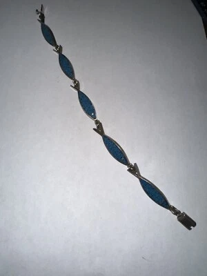 Turquoise & Fish Design Bracelet, SS925 8in Foto 1 de 2