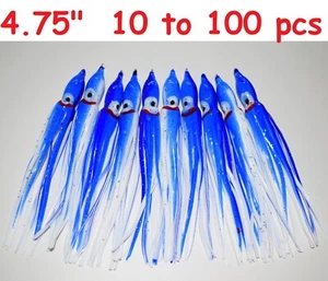 10 to 100 pcs 4.75" Hoochies Squid Octopus Skirts Trolling Fish Lure Blue/whiter - Picture 1 of 4
