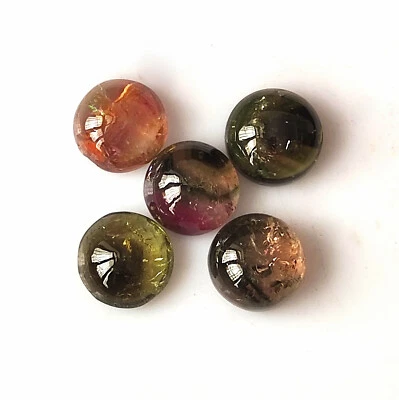 Bi Color Tourmaline Cabochon 7X7 mm Round Cut Natural Loose Gemstone 5 Piece Lot - Image 1 of 4