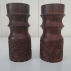 Set Of Hand Carved Wooden Piller Holders From India Candle Holders Stands Rustic