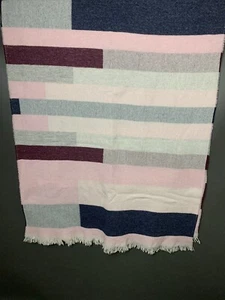 Talbots Scarf Pink Stripe / Color Block LARGE Wool Blend Fringe 36" X 29" - Picture 1 of 15