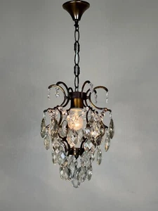 Antique Small Chandelier, Vintage Chandelier, Brass & Crystals Small Chandelier, - Picture 1 of 10