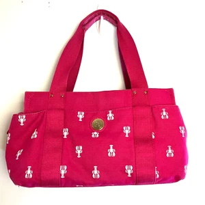 Tommy Hilfiger Lobster Hot Pink Canvas Purse Handbag Beach Boating Cape Cod Tote - Picture 1 of 17