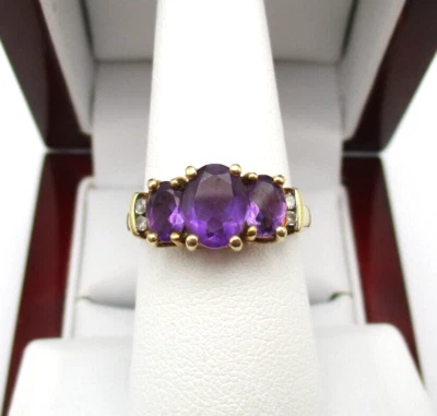 Кольцо из 10-каратного желтого золота с аметистом и бриллиантами SIze 7 [R290] - Изображение 1 из 4
