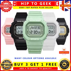 Reloj deportivo de pantalla digital para hombres y mujeres unisex niños niñas niños rectangular vendedor del Reino Unido - Imagen 1 de 28