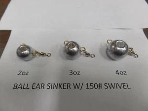 QUAN OF 10 2,3,4 OR COMBO FLUKE BALL EAR SINKER W 150# BERKLEY CRANE SWIVEL - Picture 1 of 1