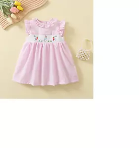 2025 NEW Easter Bunny Rabbit Girls Pink Smocked Seersucker Dress - Picture 1 of 6