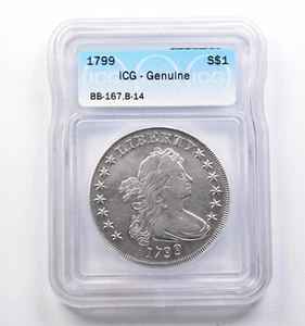 Genuine 1799 Draped Bust Silver Dollar BB-167, B-14 ICG *3843 - Picture 1 of 3