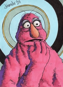 SDOGANAMENTO ORIGINALE Sesame Street - Telly Monster 1/1 carta schizzo ATC PSC Art - Foto 1 di 3
