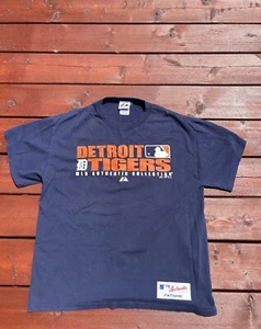 Vintage 2008 Majestic Detroit Tigers Baseball MLB T-Shirt Men's Adult L Y2K Blue - Picture 1 of 6