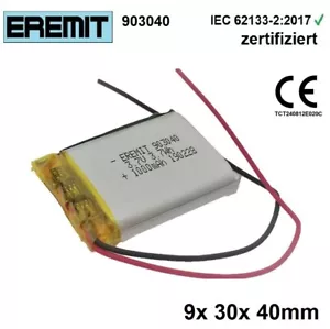 EREMIT Lithium LiPo Batterie Akku 3.7V 1000mAh 903040 - Bild 1 von 1
