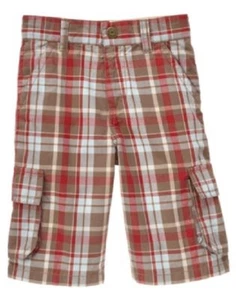 NWT Gymboree Kid Boy ALL STAR SLUGGER Chocolate Chip Plaid Cargo Shorts 8 - Picture 1 of 1