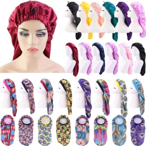 Women Lady Satin Turban Long Sock Night Sleep Cap Hair Care Bonnet Headwrap Hat - Picture 1 of 51