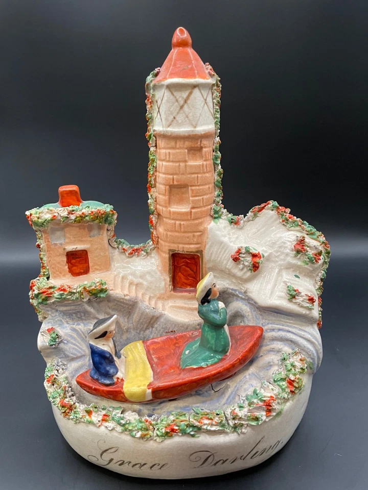 Antigua figura inglesa de Staffordshire, rara, pintada a mano, "Grace Darling" Foto 1 de 4
