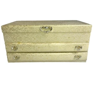 Vintage Lady Buxton Schmuck Schmuckkästchen 2 Schubladen 4 Ebenen Gold & Gelb Floral - Bild 1 von 8