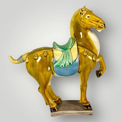 Vintage Chinese Tang Dynasty Style Sancai Glazed Horse Sculpture 8" Tall - Image 1 of 4