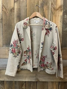 Karen Kane Natural Linen Vintage Floral Lagenlook Linen Shirt Jacket XL - Picture 1 of 9