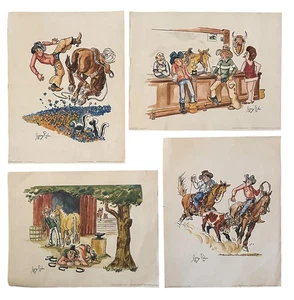 Vintage Jerry Palen Stampede Drucke Set 4 Farben 1974 Cowboy Western Kunst Cartoon - Bild 1 von 21