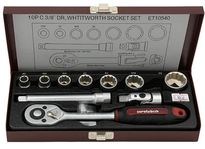 Eurotech 3/8' 10 Piece Socket Set Whitworth BSF Imperial Thread Made in Taiwan - image 1 of 4