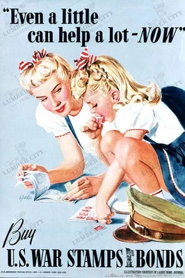 Incluso un poco puede ayudar mucho Segunda Guerra Mundial 1942 bonos de guerra póster propaganda arte de EE. UU. Foto 1 de 4