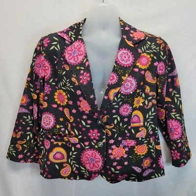 NUEVA IDENTIDAD Chaqueta Mujer LG Negra Rosa Paisley Diseño Floral Blazer Lentejuelas Foto 1 de 4