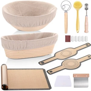 Banneton Bread Proofing Basket Set of 2, 10 inch Oval and 9 inch Round Sourdo... - Picture 1 of 6