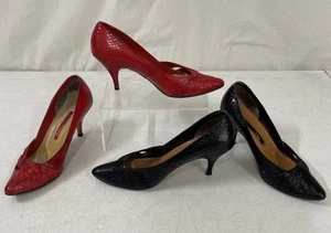 2 pares de zapatos de tacón vintage de cuero de serpiente sintética de jazmín de 3" negros y rojos talla 8 B - Imagen 1 de 23
