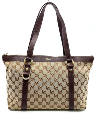 Authentic GUCCI Abbey GG Canvas Leather Beige Brown 141470 Tote bag NS110127 - Image 1 of 4