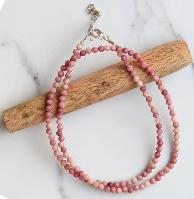 Collar de cuentas ajustables corte micro facetado redondo de rodonita rosa natural de 3 mm Foto 1 de 4