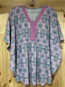 Cabana Life Women’s Top Size 14 Pink & Blue Short Sleeve V Neck Made In India - Picture 1 of 5