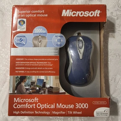 New Microsoft Comfort Optical Mouse 3000 Magnifier Tilt Wheel Model 1043 PC Mac - Image 1 of 4