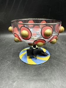 WHIMSICAL VTG Mackenzie Childs Large Footed Pedestal Glass Compote Bowl - Picture 1 of 12