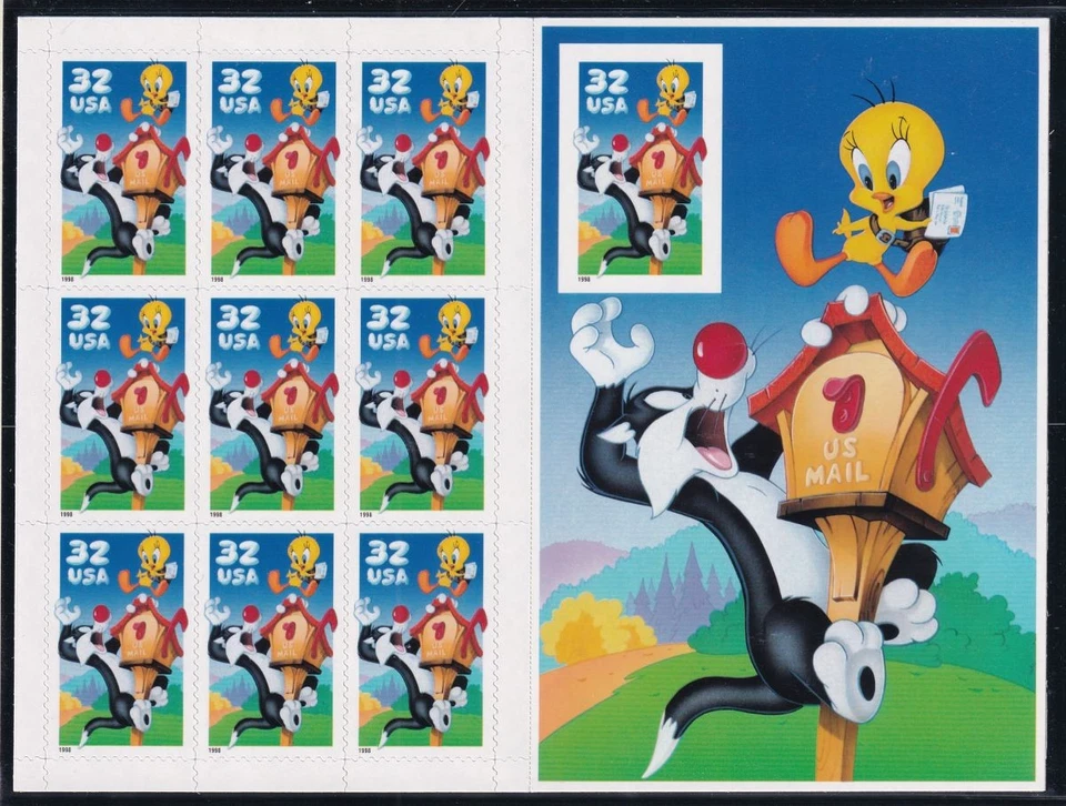 1998 Sylvester & Tweety Sc 3205 MNH Looney Tunes Cartoon Imperforate Pane - Image 1 of 1