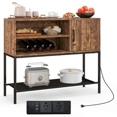 Aparador buffet con tomas de corriente y puertos USB estantes para vino y estantes de almacenamiento Foto 1 de 4