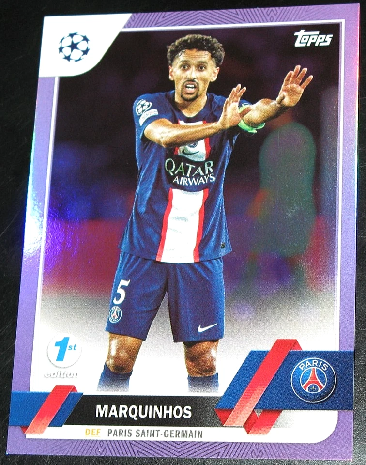 2022-23 Topps UEFA Club 1st Edition Marquinhos Purple Foil JERSEY # 05/30 2023 - Image 1 of 2