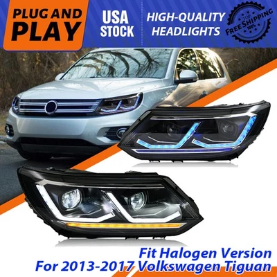 Par de faros LED de actualización para Volkswagen Tiguan 2013-2017 luces delanteras animación Foto 1 de 4
