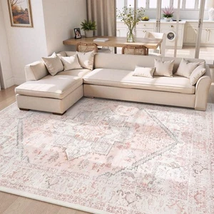 LIVEBOX Pink Area Rug 8x10 - Large Oriental Floral Living Room Rug Accent Rug... - Picture 1 of 8